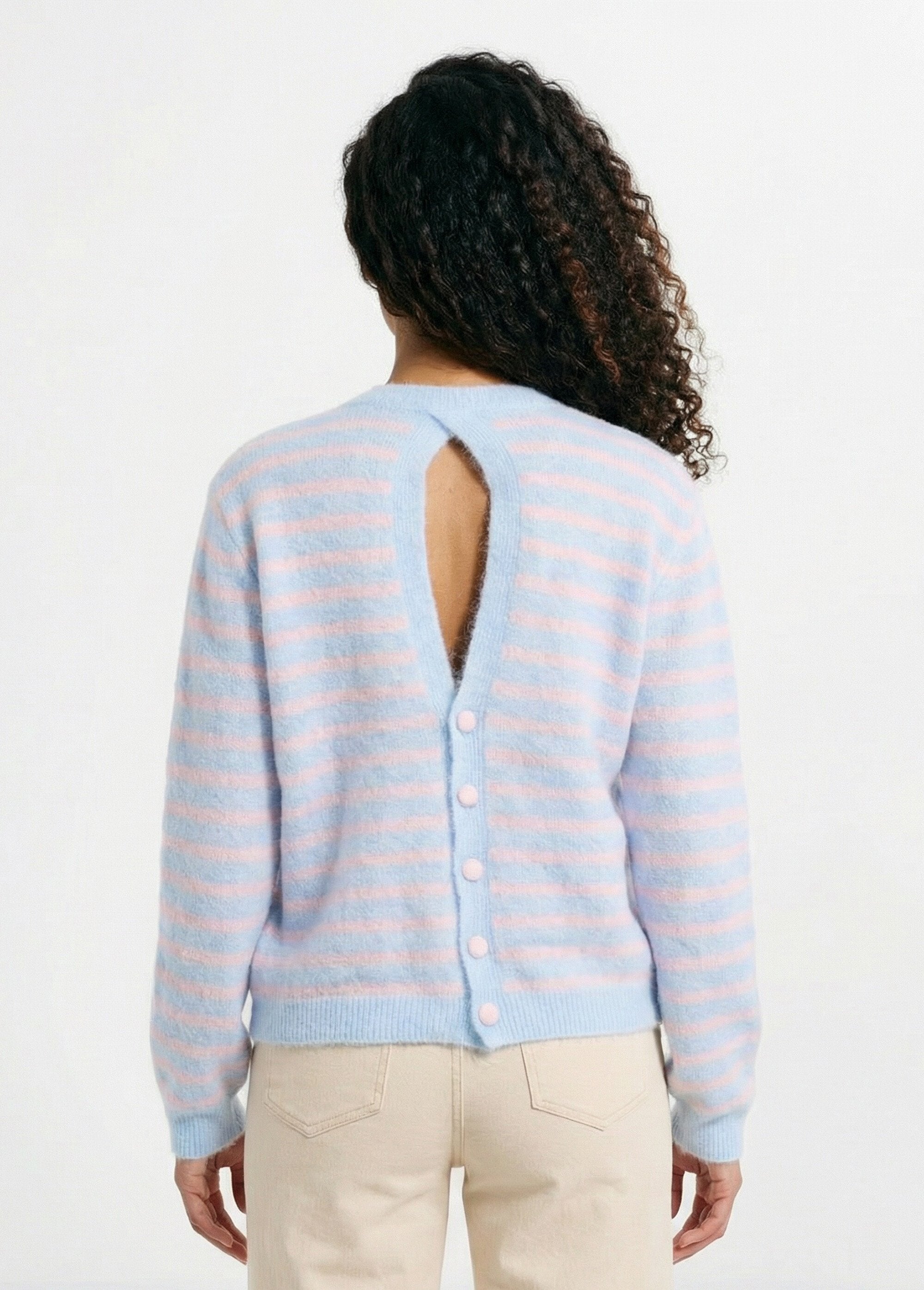 Pull_rayé_avec_laine,_dos_boutonné_Bleu_et_rose_DO1_slim