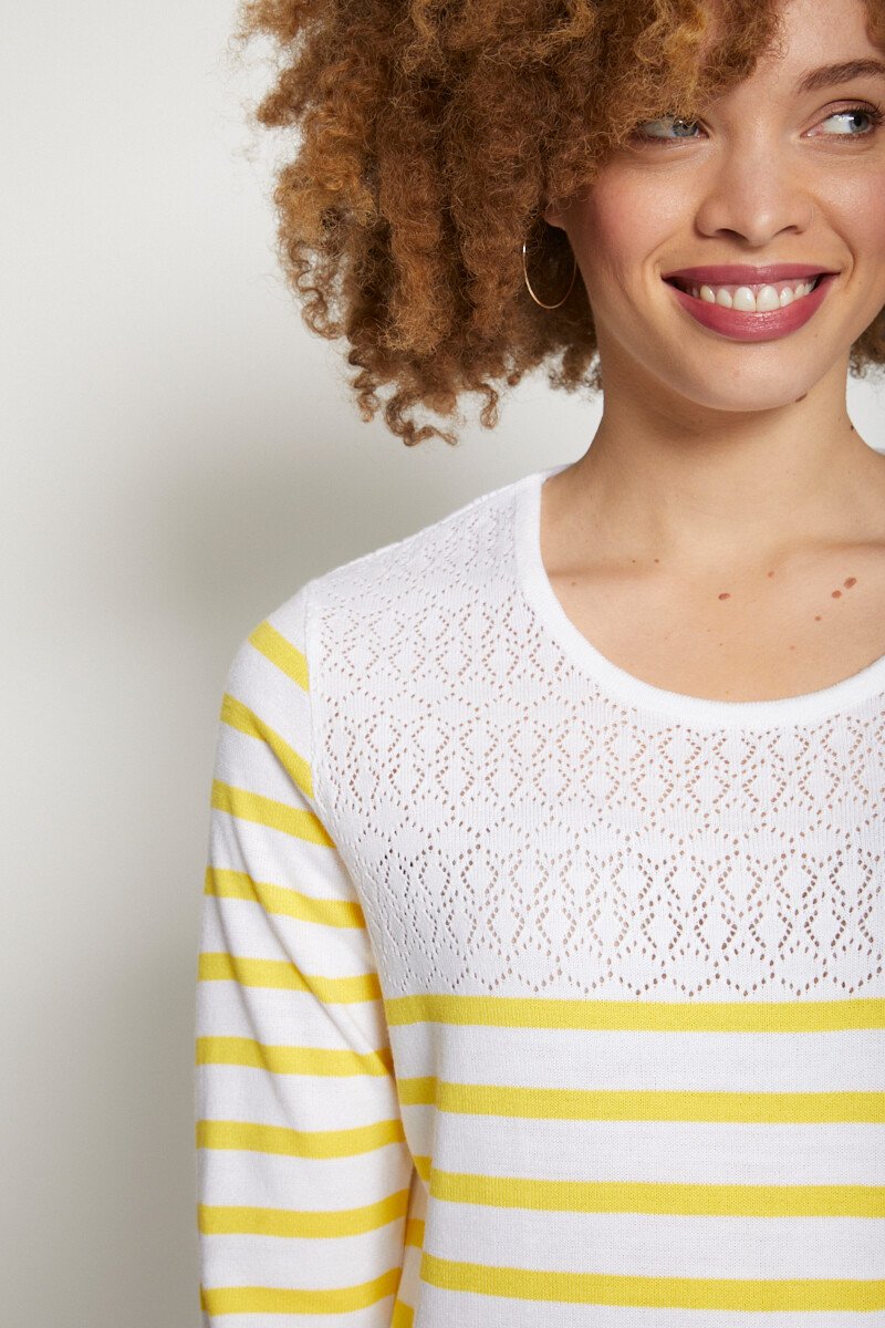 Striped_sweater_with_openwork_knit_round_neck_Yellow_stripe_DE2_slim