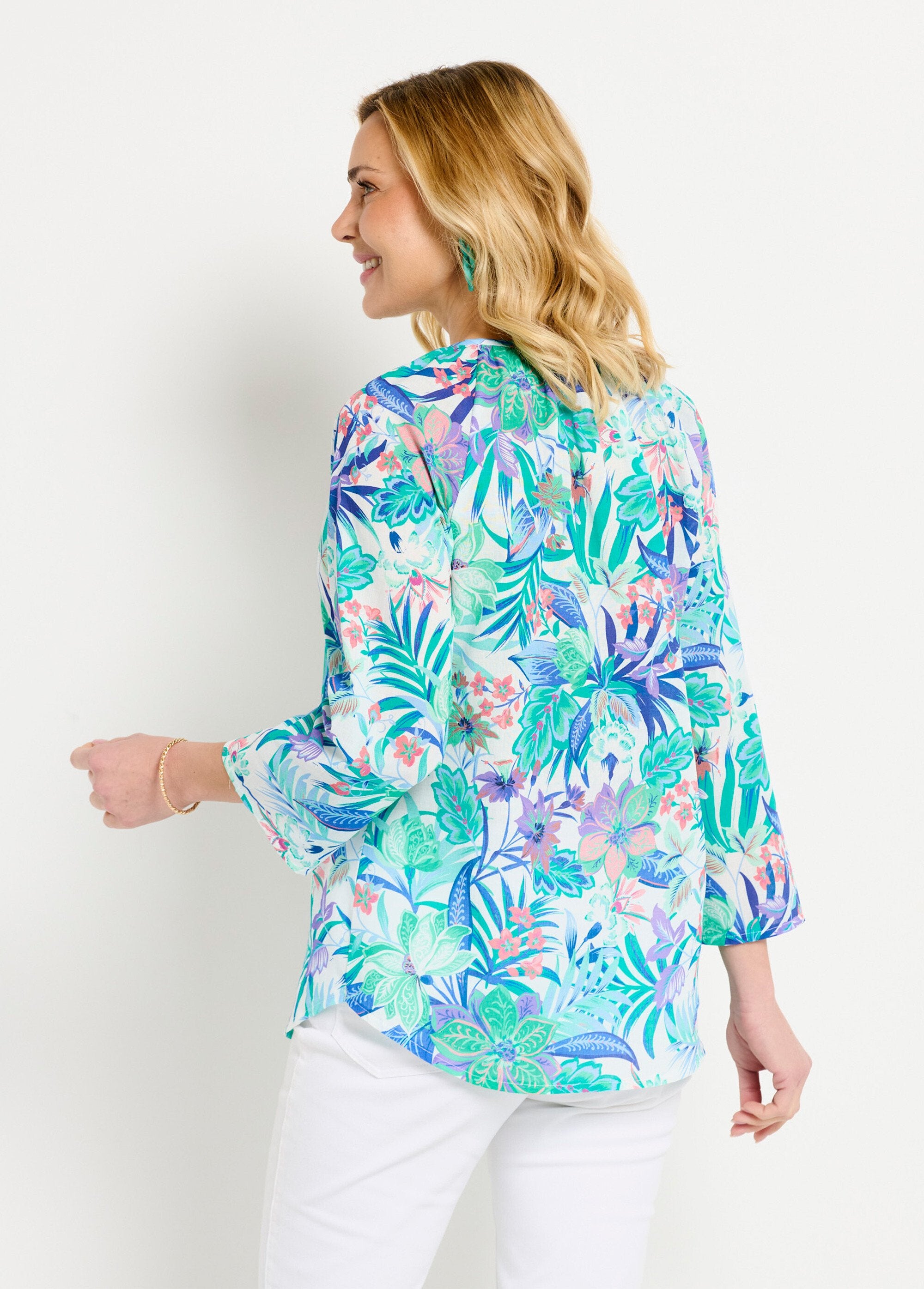 Loose_tunic_in_printed_cotton_voile_with_3/4_sleeves_Multicolor_DO1_slim