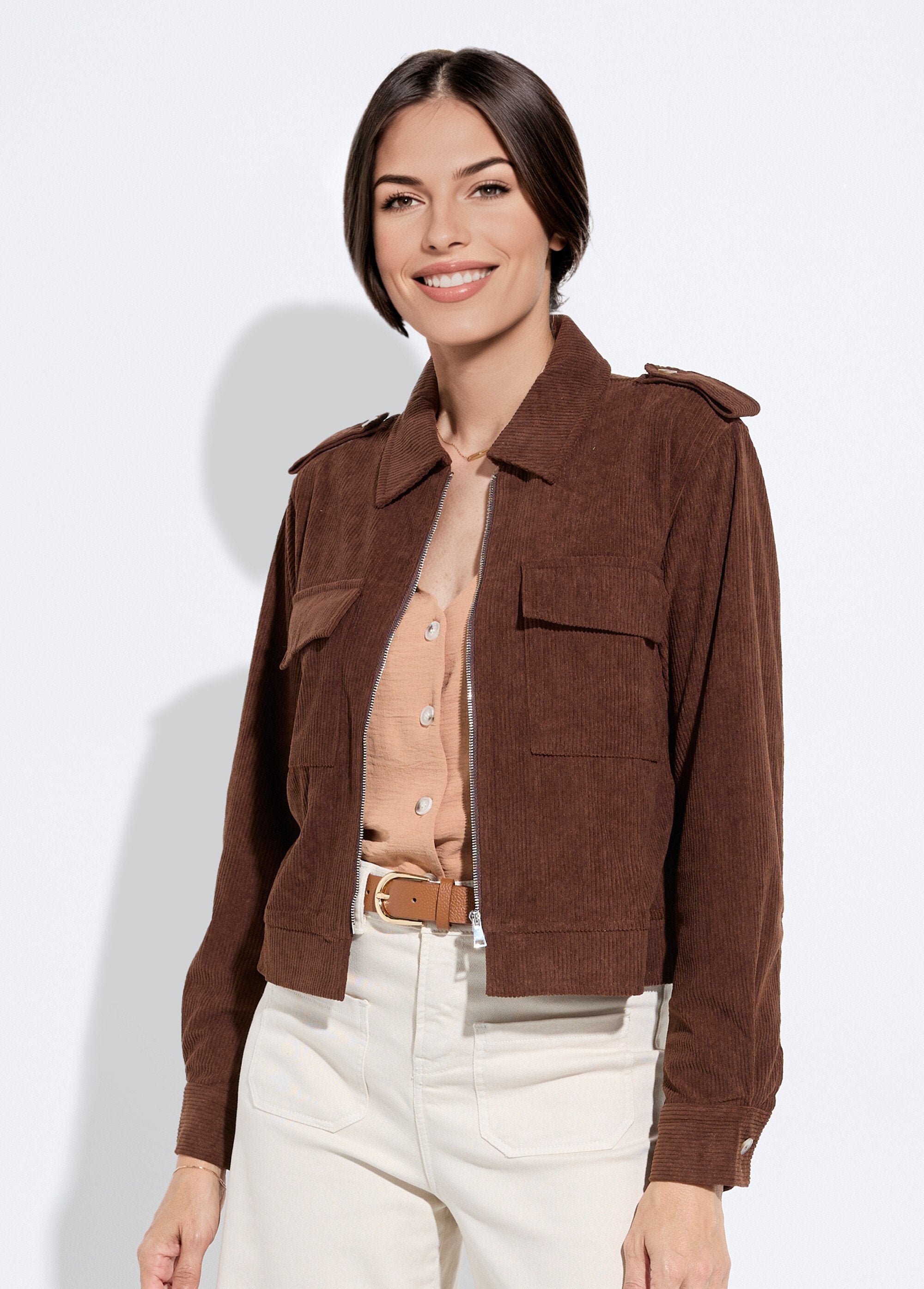 Blouson_zippé_court_velours_grosses_cotes_Marron_FA1_slim