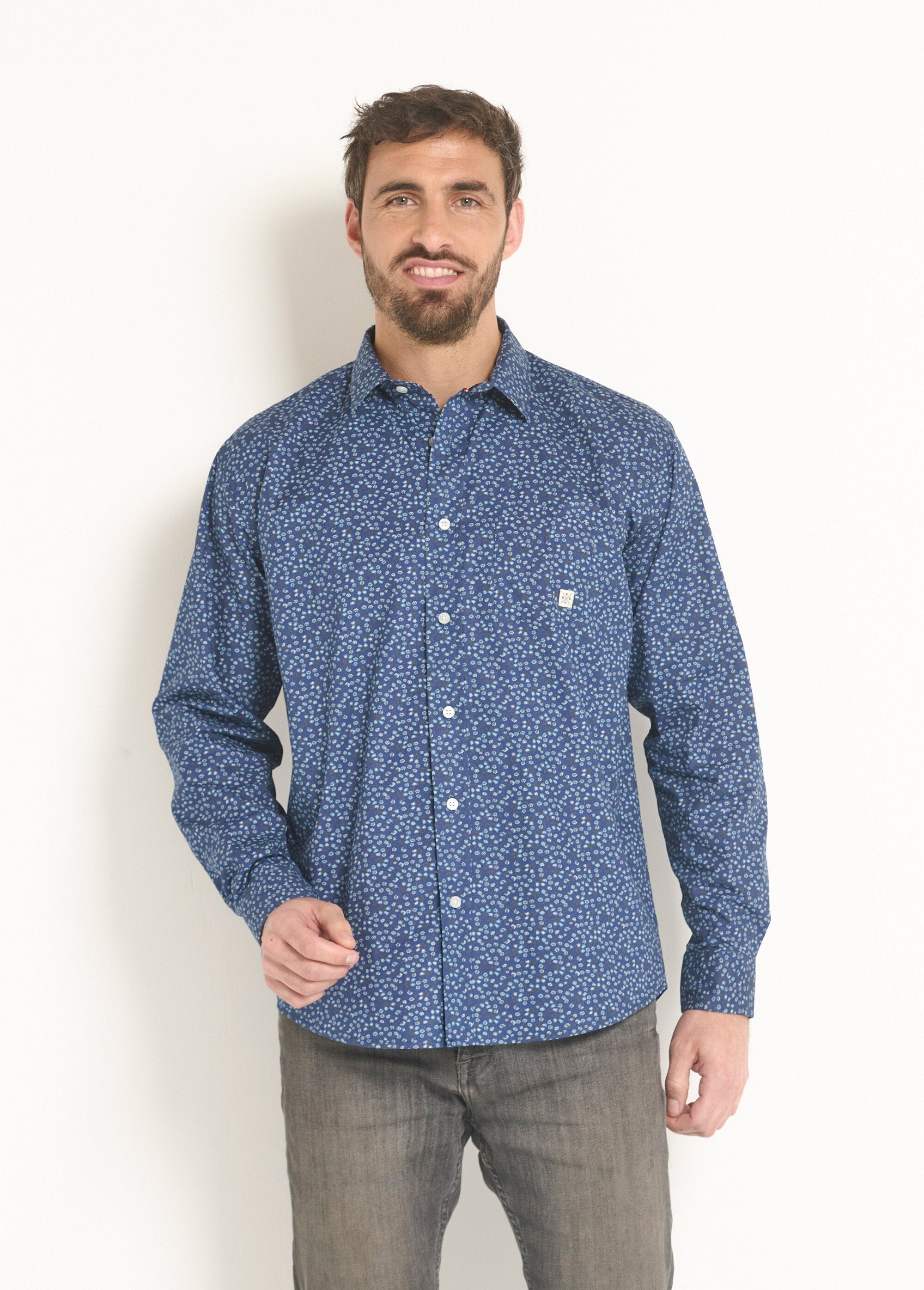 Fancy_printed_cotton_shirt_Marine_FA1_slim