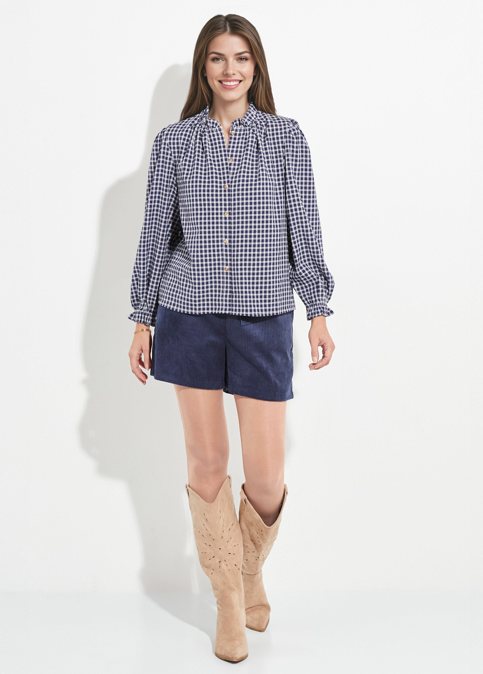 Checkered_blouse_with_pleated_collar_and_cuffs_Marine_SF1_slim