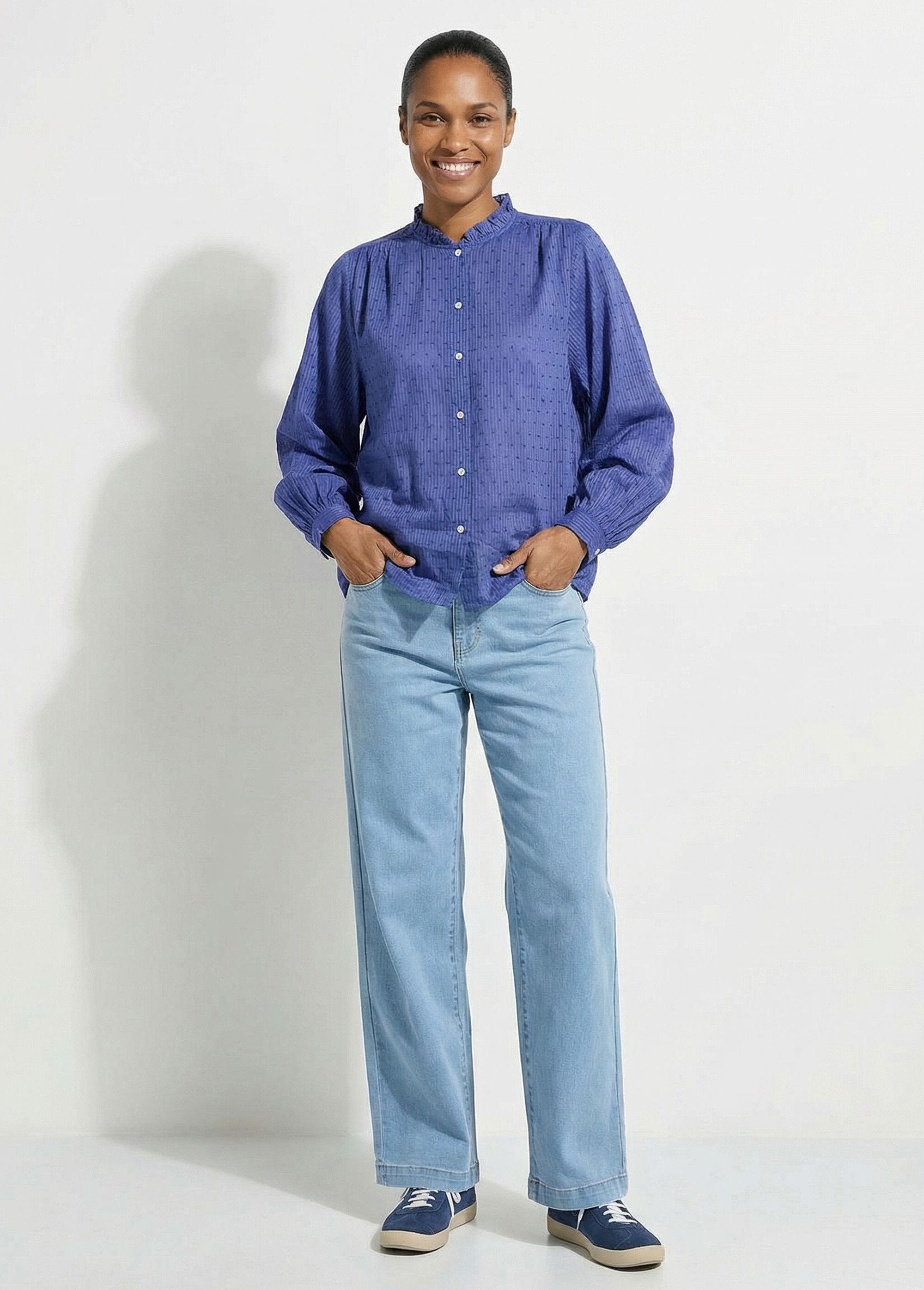 Striped_dotted_Swiss_cotton_blouse_with_ruffled_collar_Blue_SF1_slim