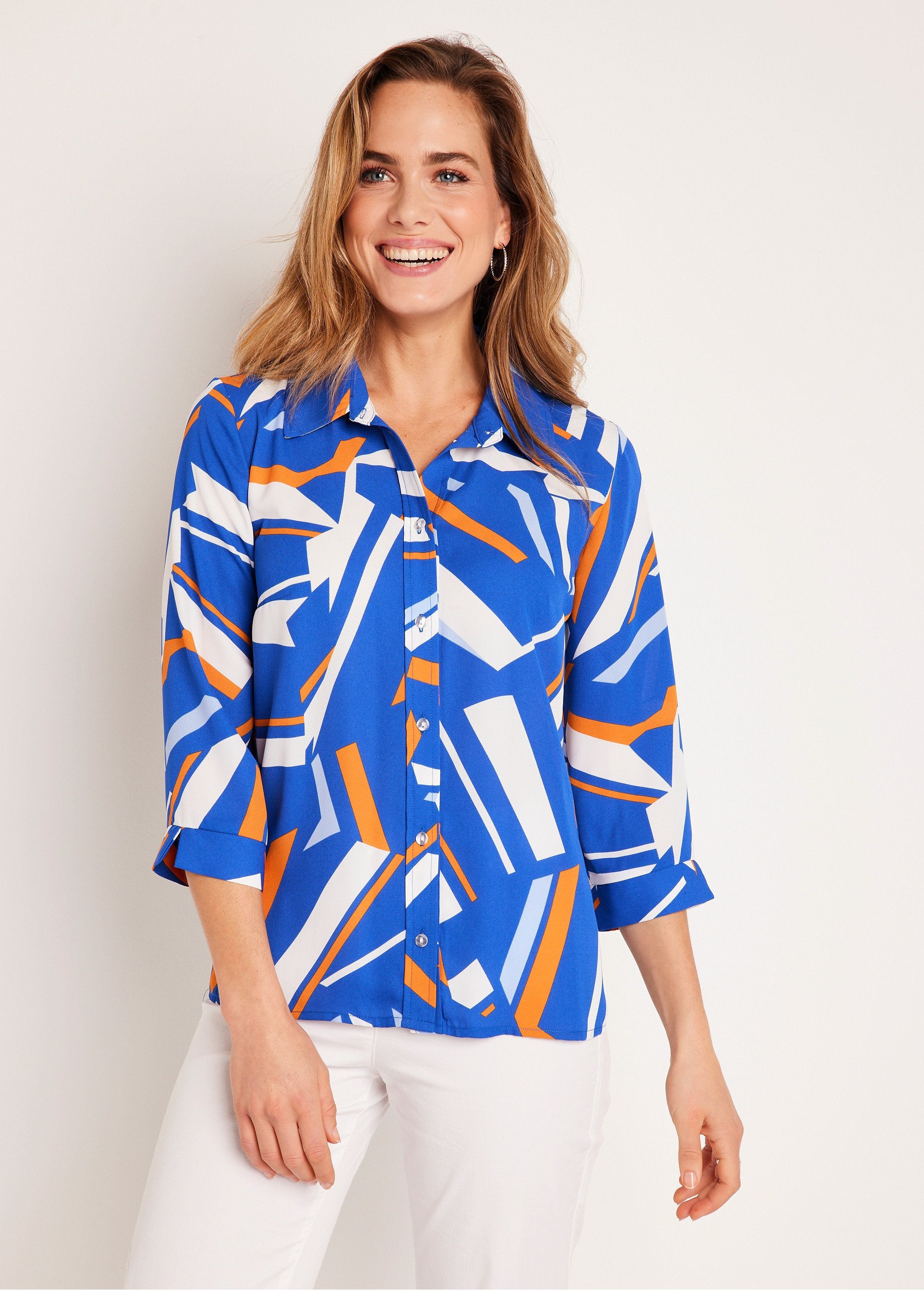 Straight_graphic_blouse_with_3/4_sleeves_Orange_Imp_FA1_slim