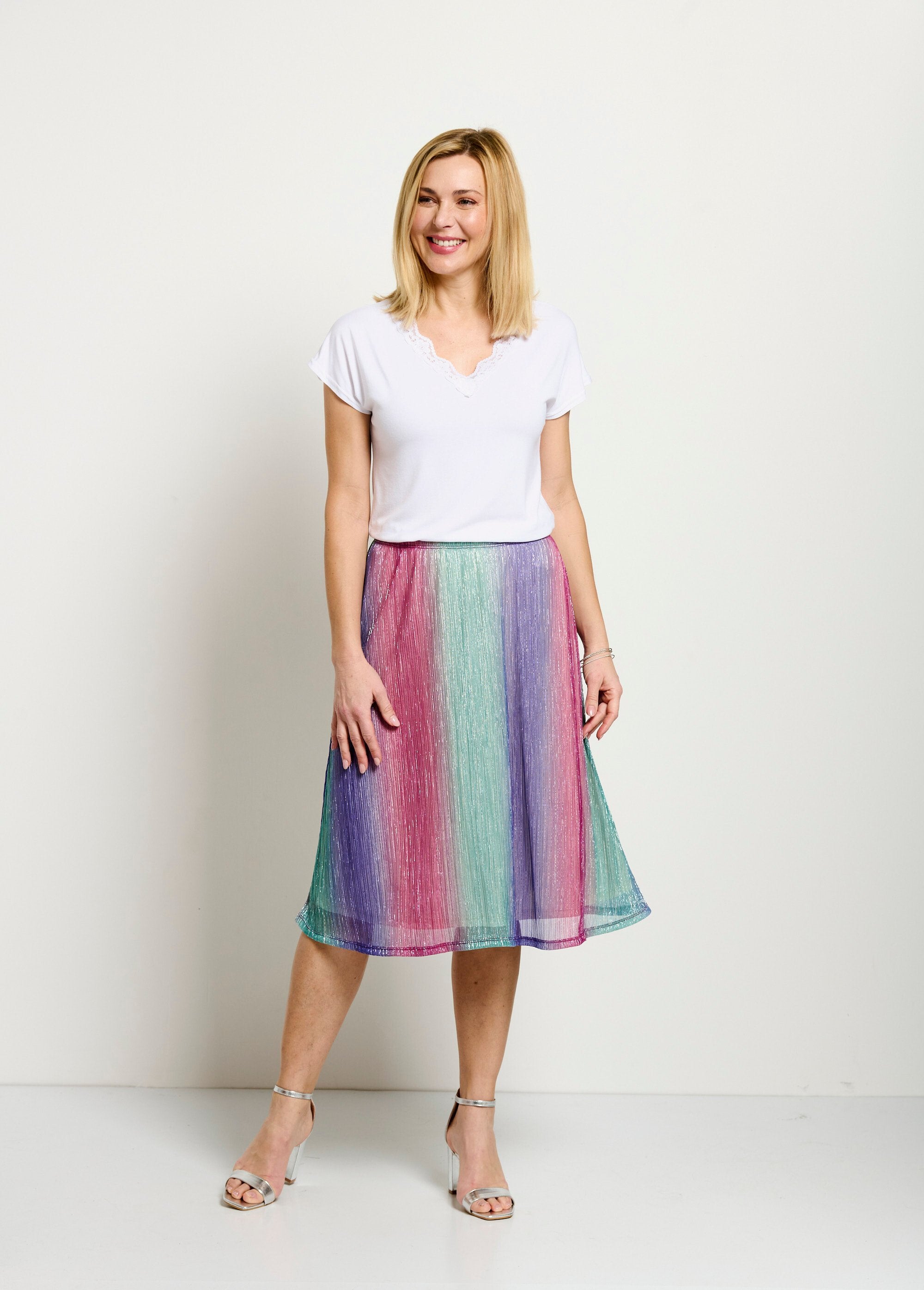 Mid-length_flared_skirt_with_shiny_elasticated_waist_Pink_and_aqua_SF1_slim