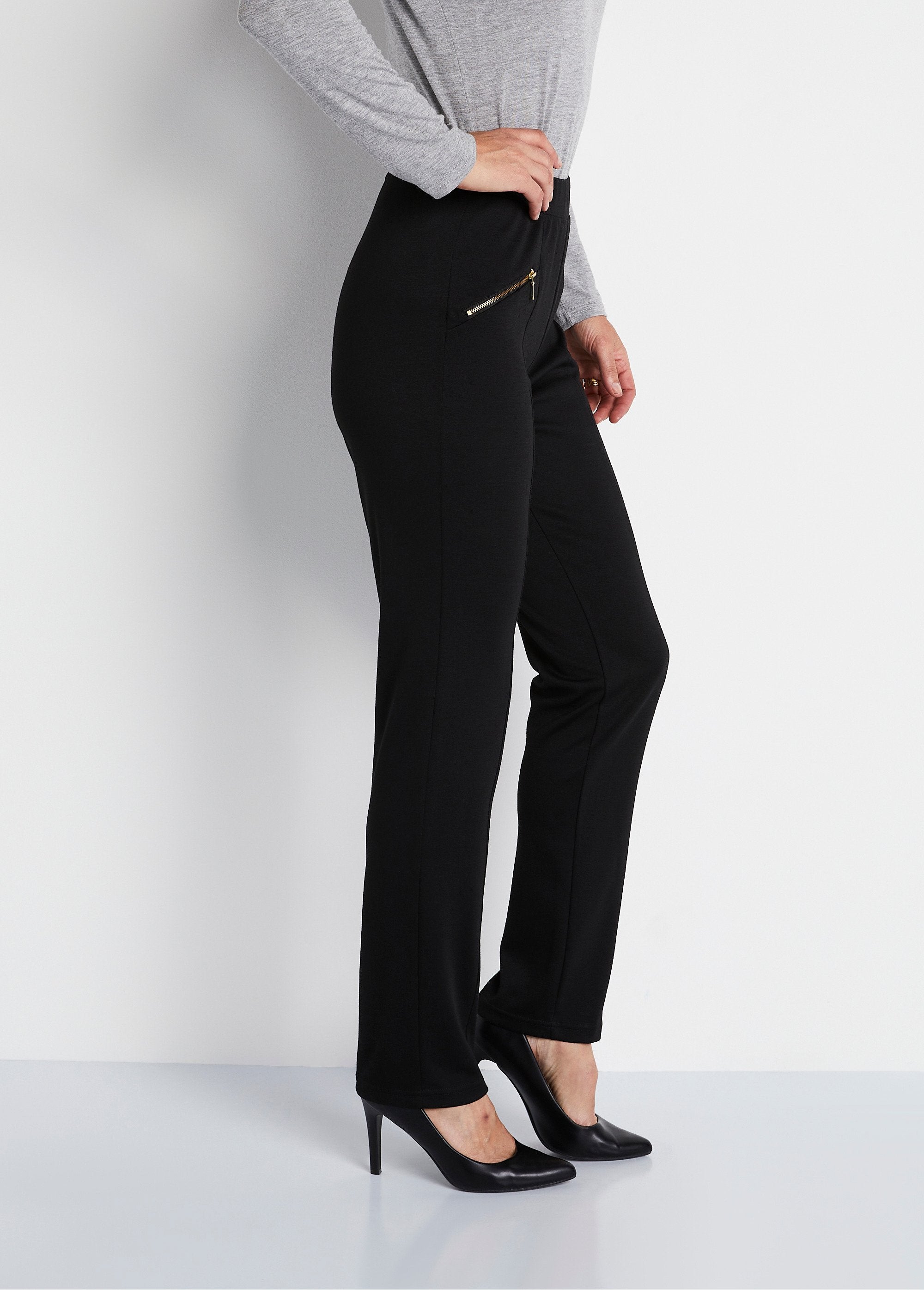 Milano_mesh_elasticated_waist_straight_pants_Black_DR1_slim