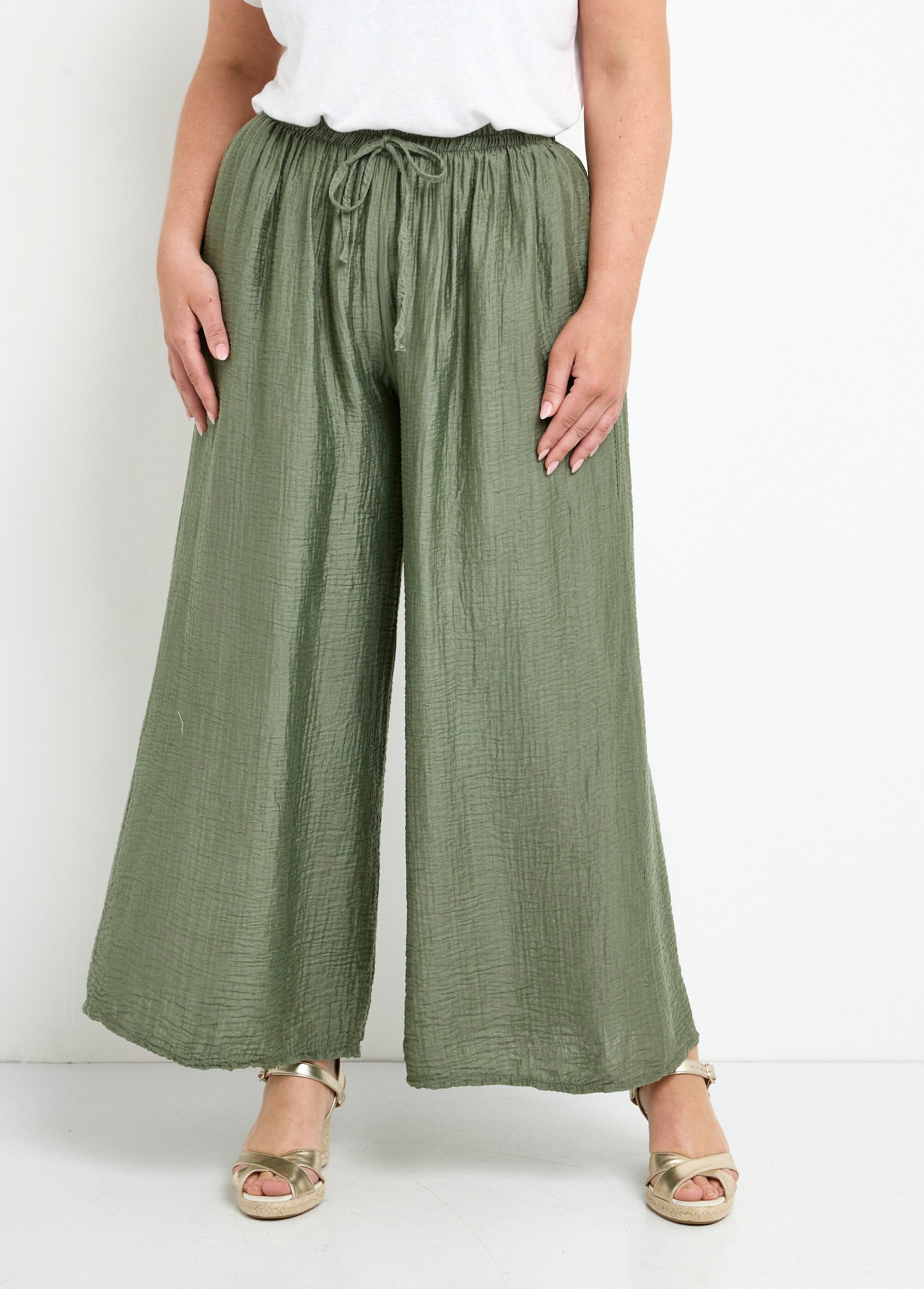 Wide,_flowing_lyocell_pants_Khaki_FA1_curvy