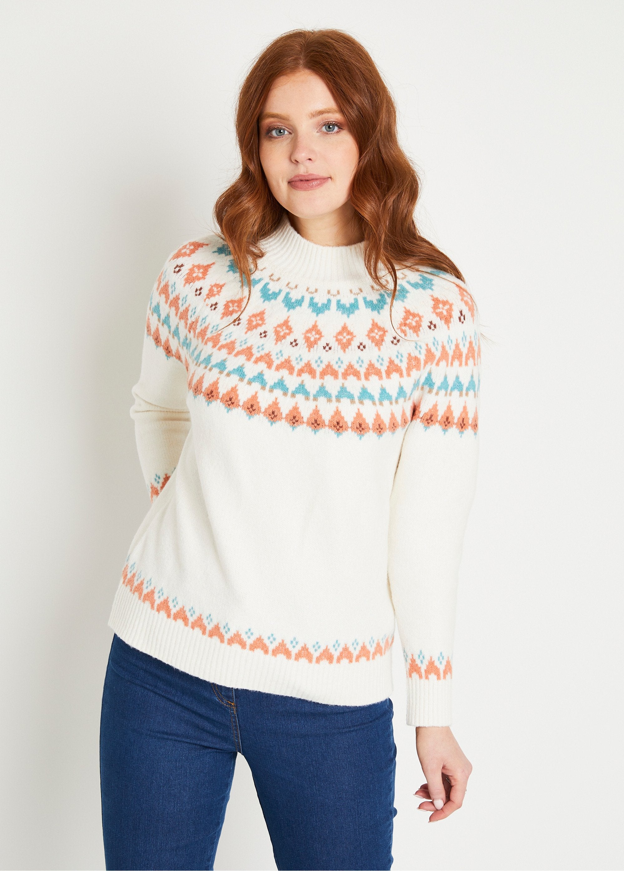 Warm_short_sweater_with_sunny_jacquard_stand-up_collar_Ecru_and_aqua_FA1_slim