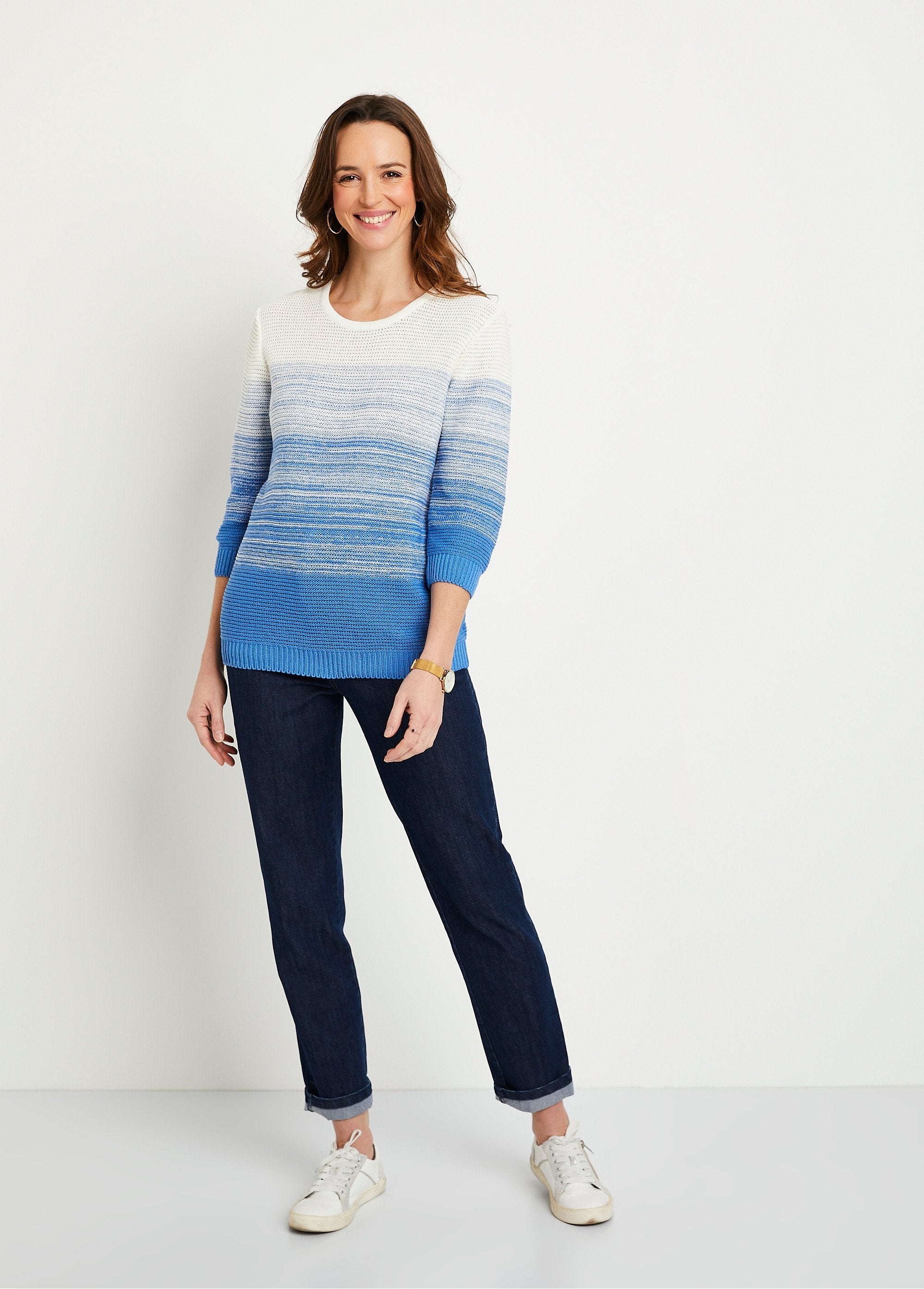 Soft_3/4_sleeve_cotton_sweater_White_and_blue_SF1_slim