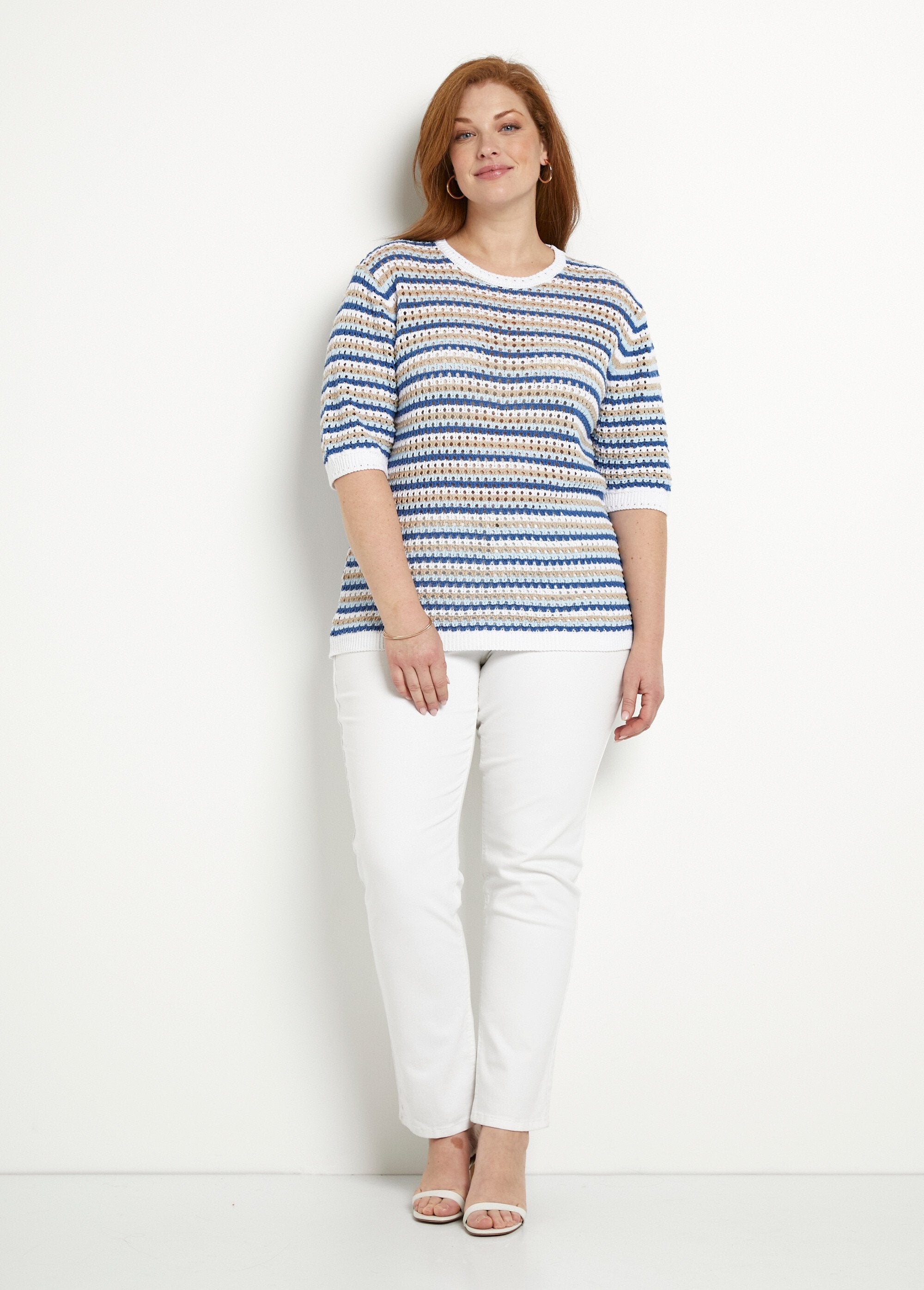 Soft_striped_openwork_short_sleeve_sweater_Blue_stripe_SF1_curvy