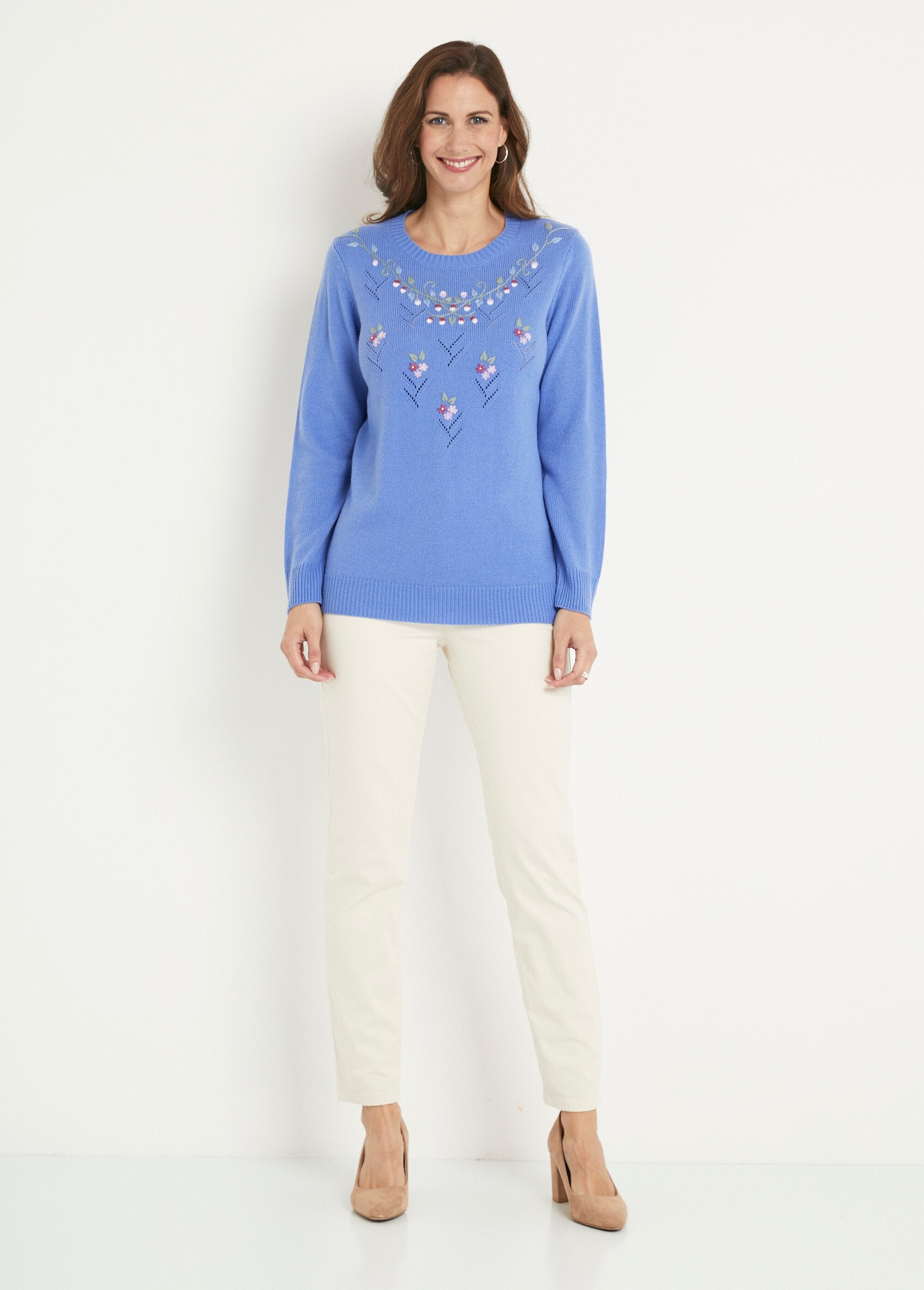 Soft_plain_embroidered_openwork_round_neck_sweater_Blue_SF1_slim