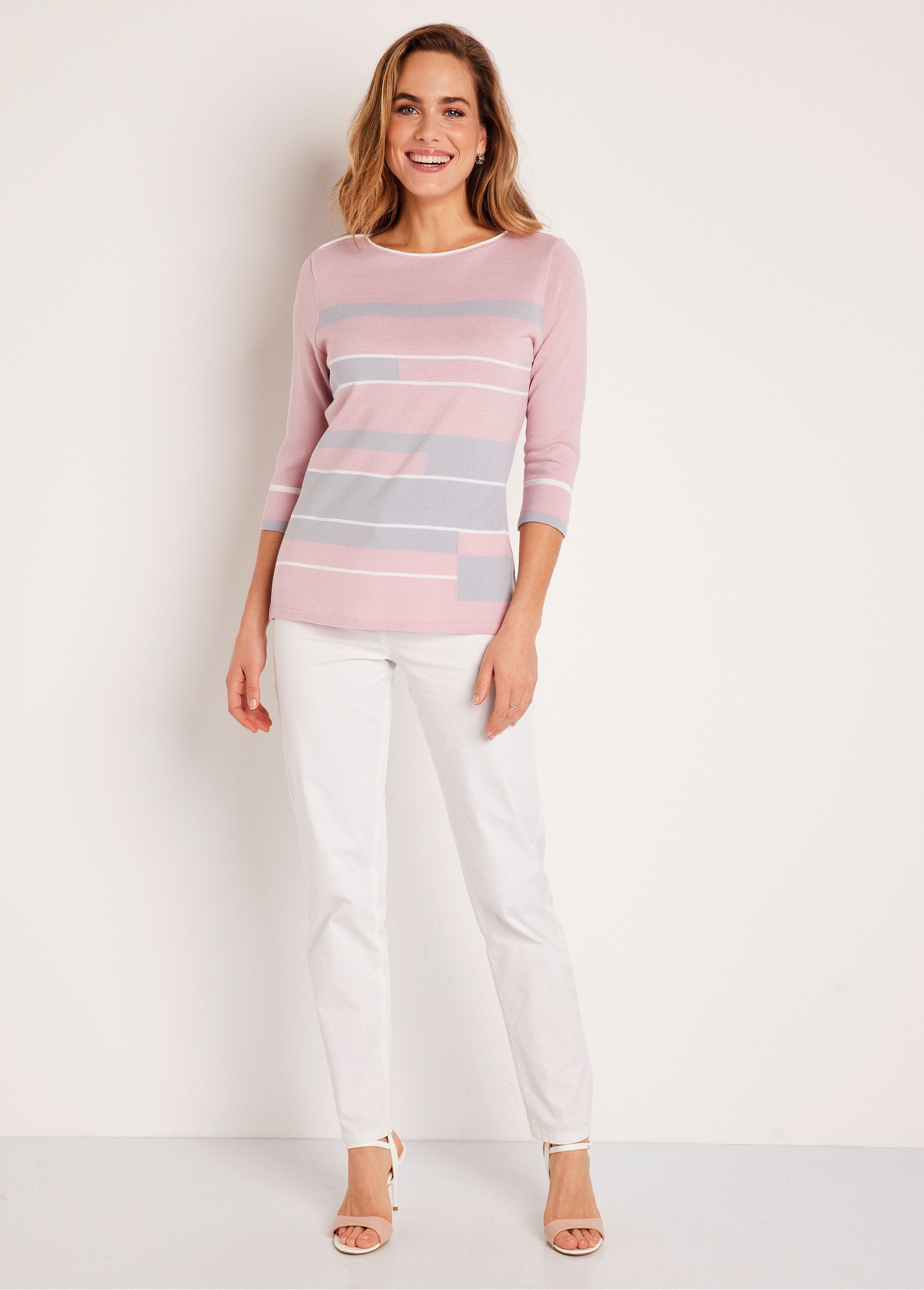 3/4_sleeve_boat_neck_sweater_Pink_and_gray_SF1_slim