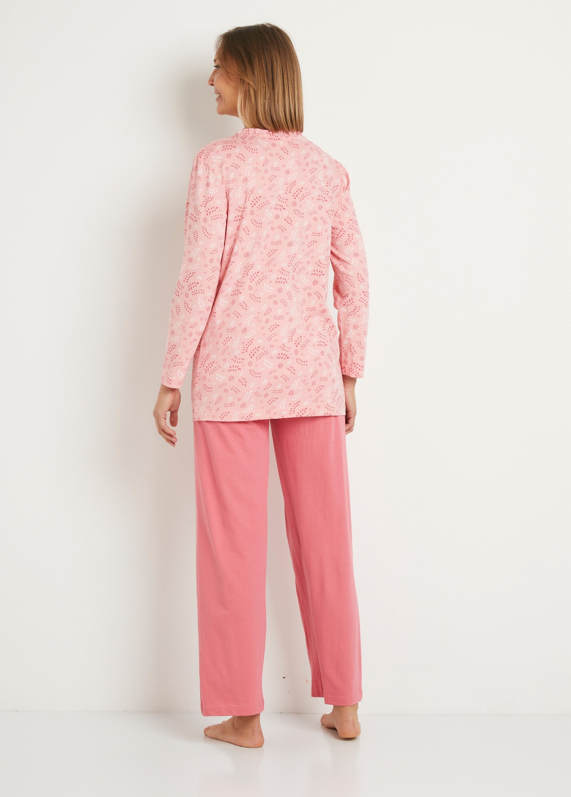 Printed_long-sleeved_cotton_button-down_pyjamas_Pink_print_DO1_slim