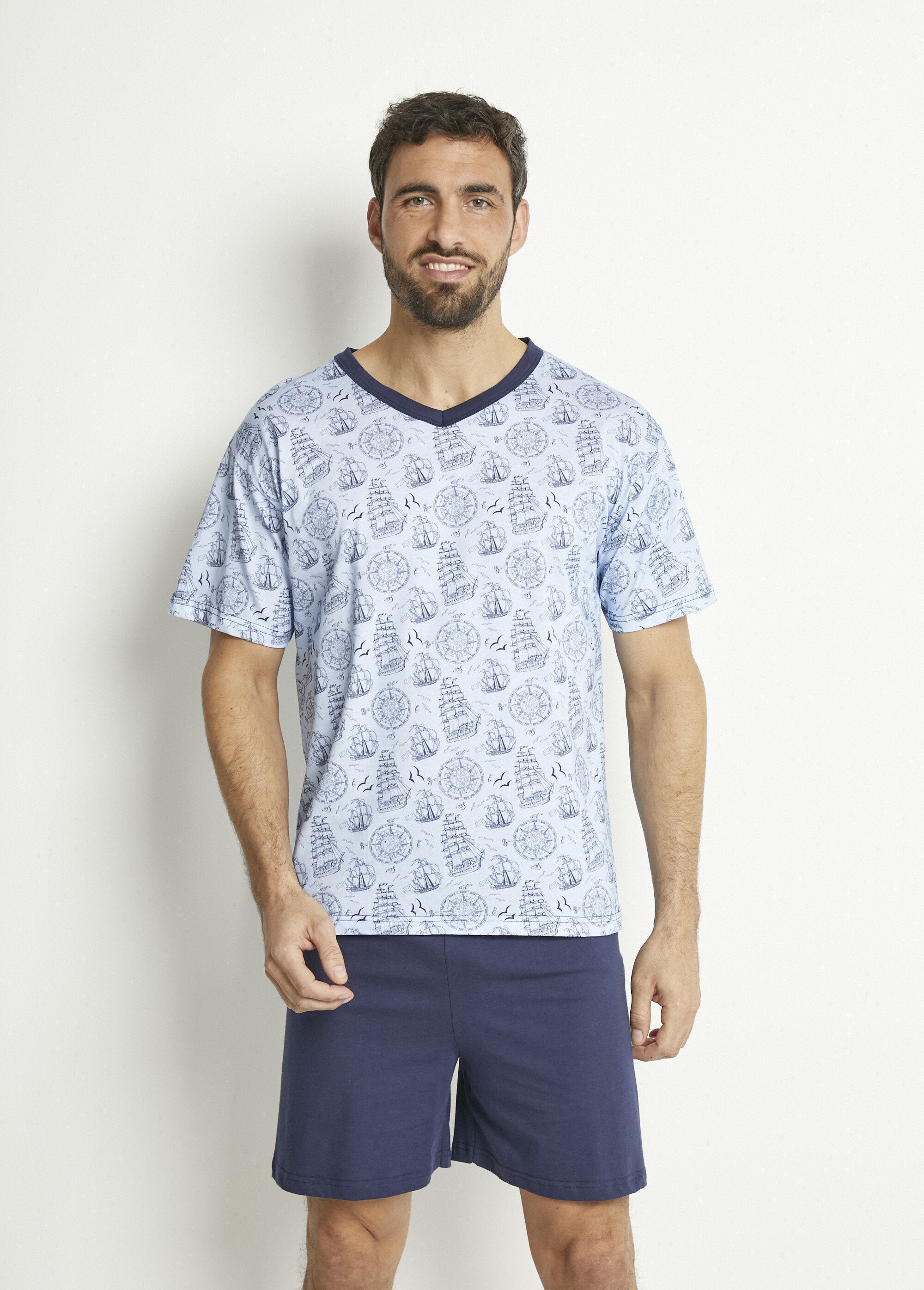 V-neck_cotton_jersey_short_pajamas_Blue_and_navy_FA1_slim