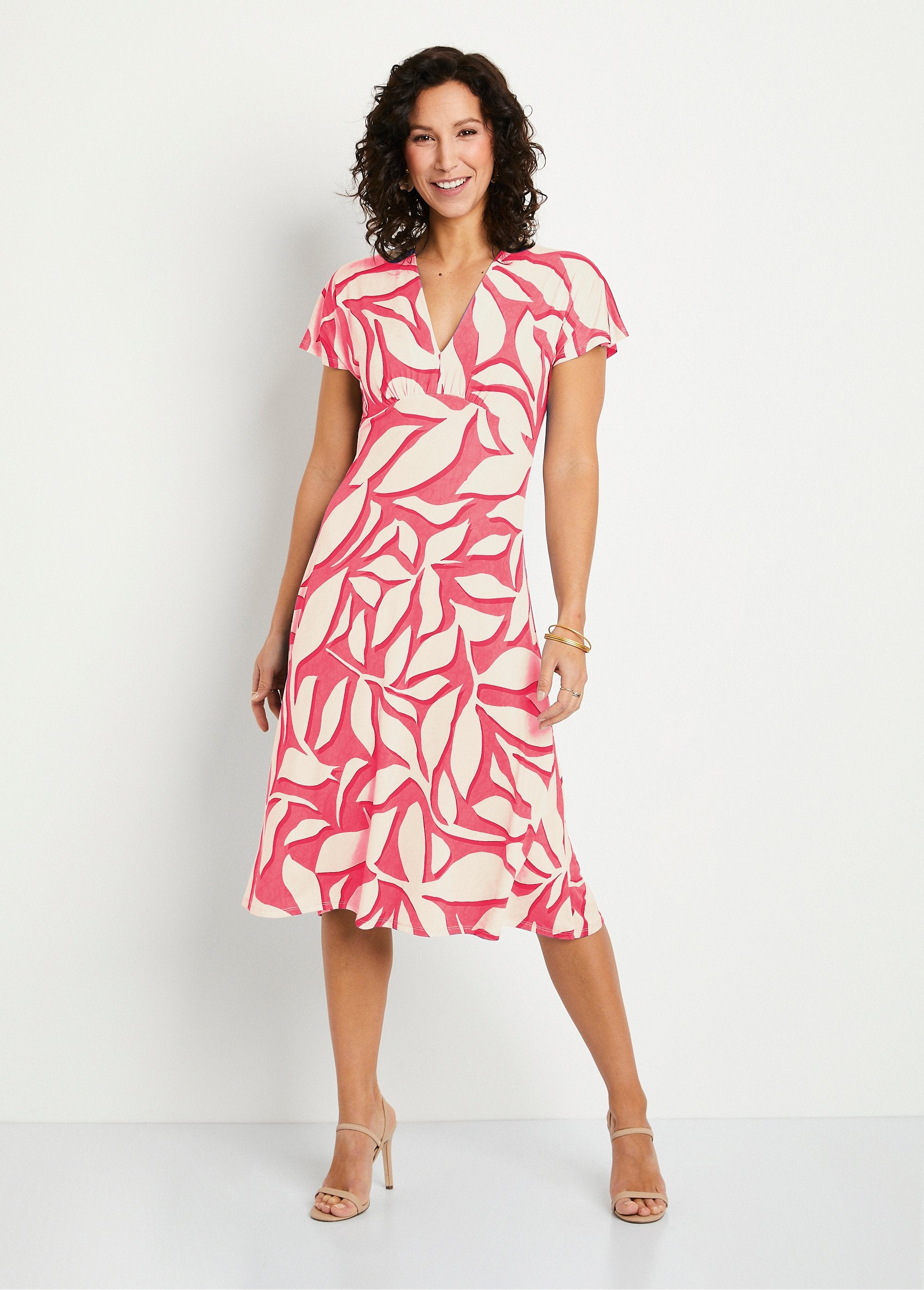 Short_flared_leaf_pattern_dress_Pink_and_ecru_FA1_slim