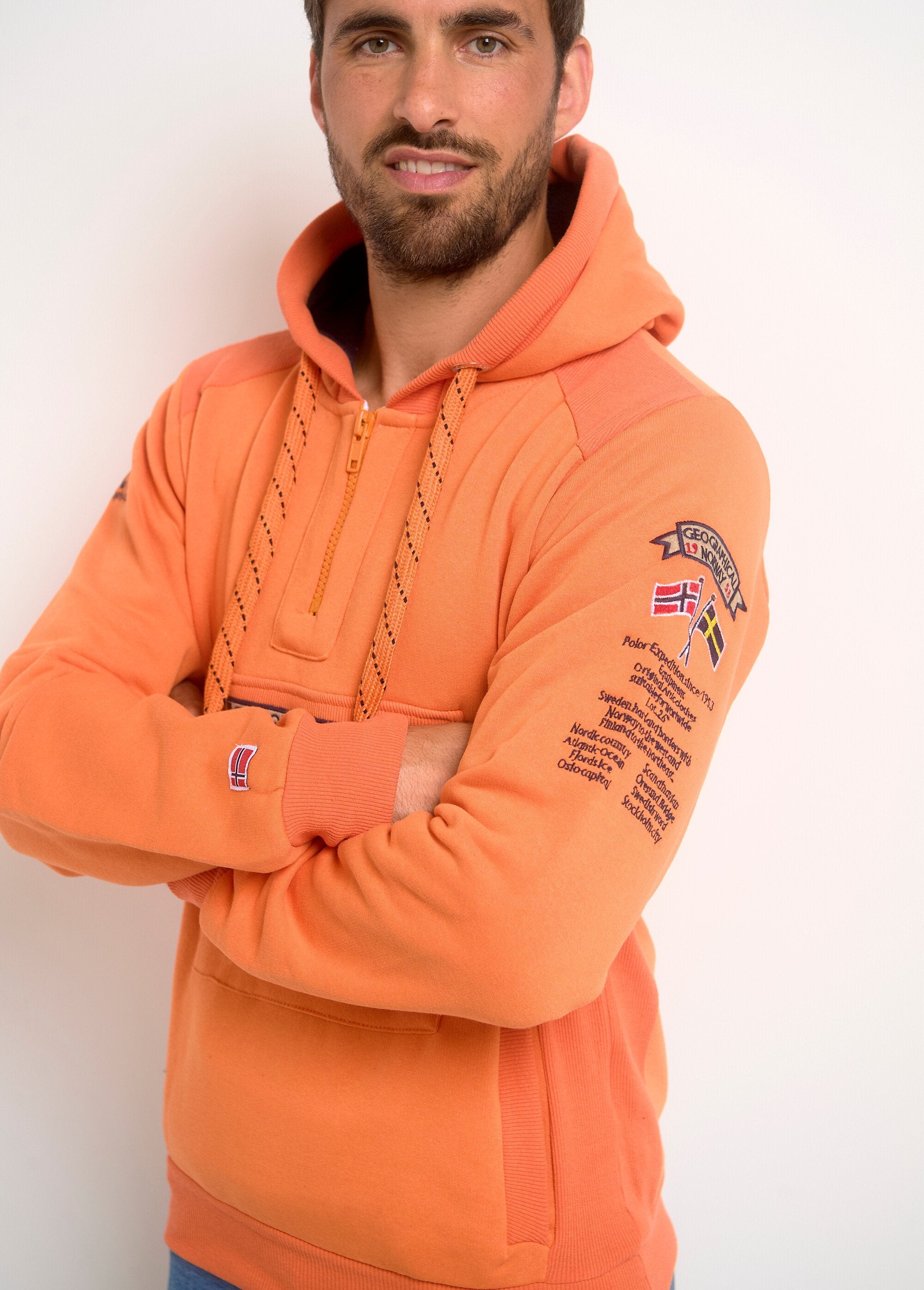 Long_sleeve_half_zip_hoodie_Neon_orange_GA1_slim