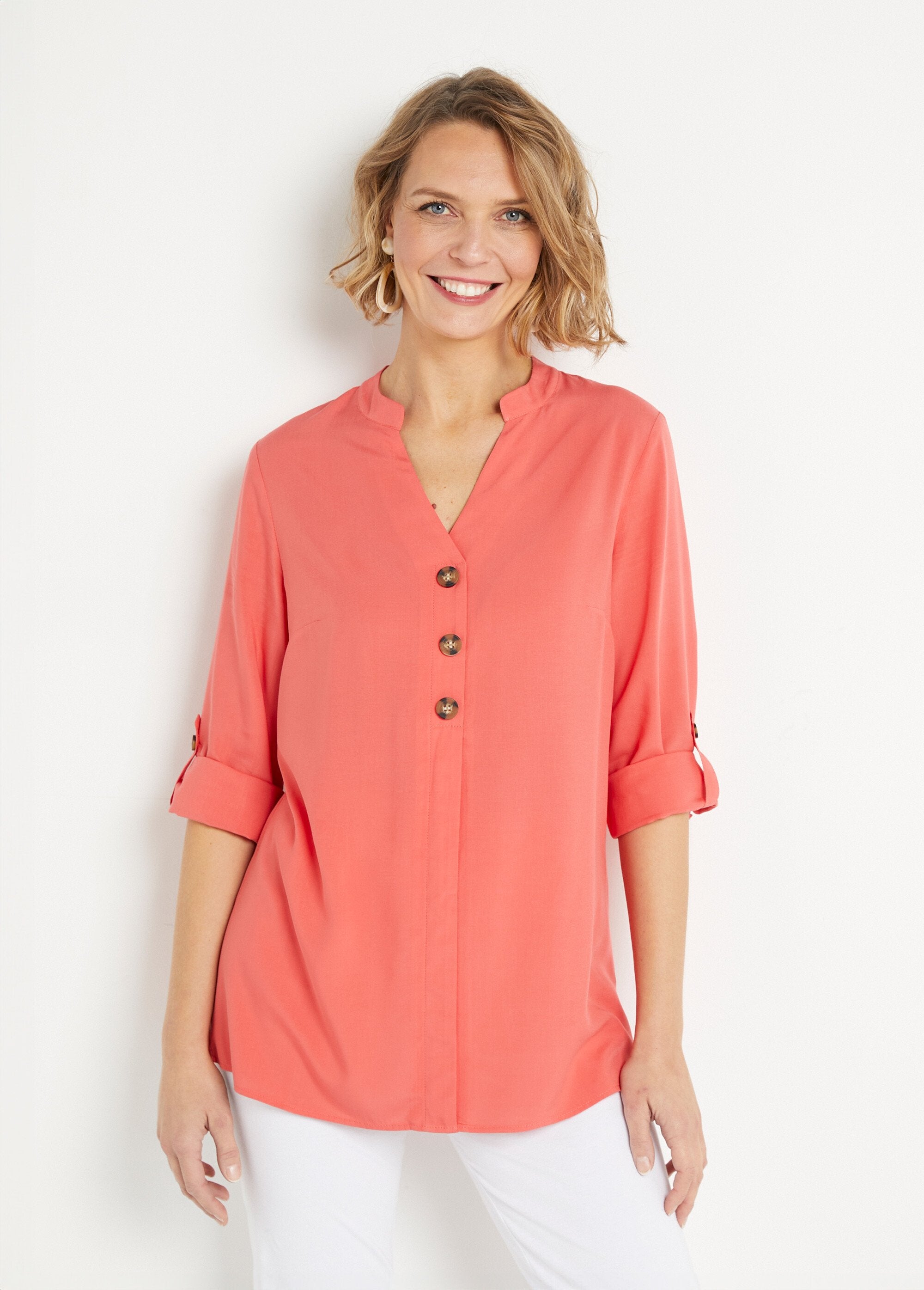 Loose_long_tunic_with_3/4_sleeves_Coral_FA1_slim