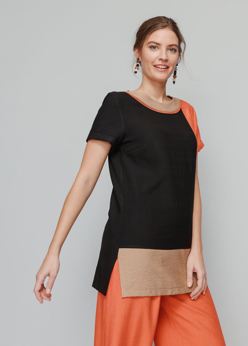 Linen-effect_fabric_tunic_Black_and_brick_FA1_slim