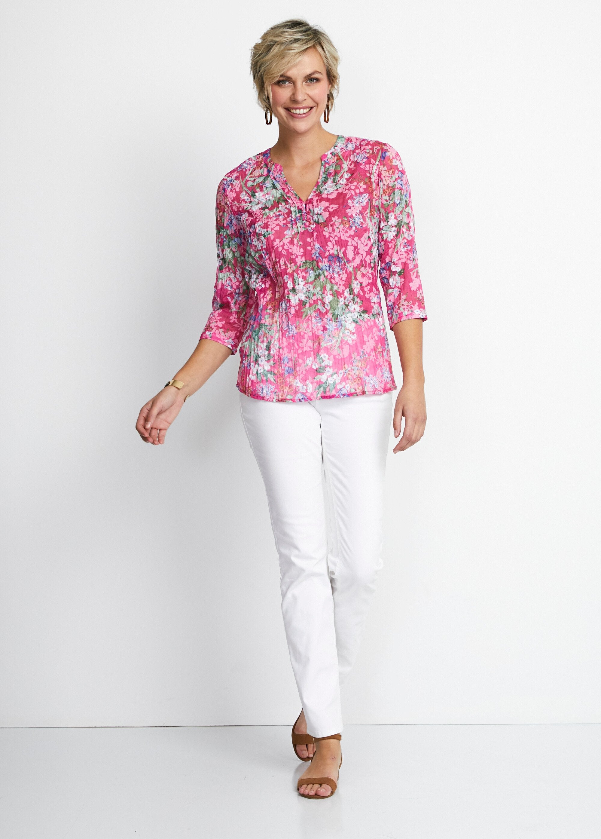 Loose_floral_3/4_sleeve_tunic_Fuchsia_background_SF1_slim