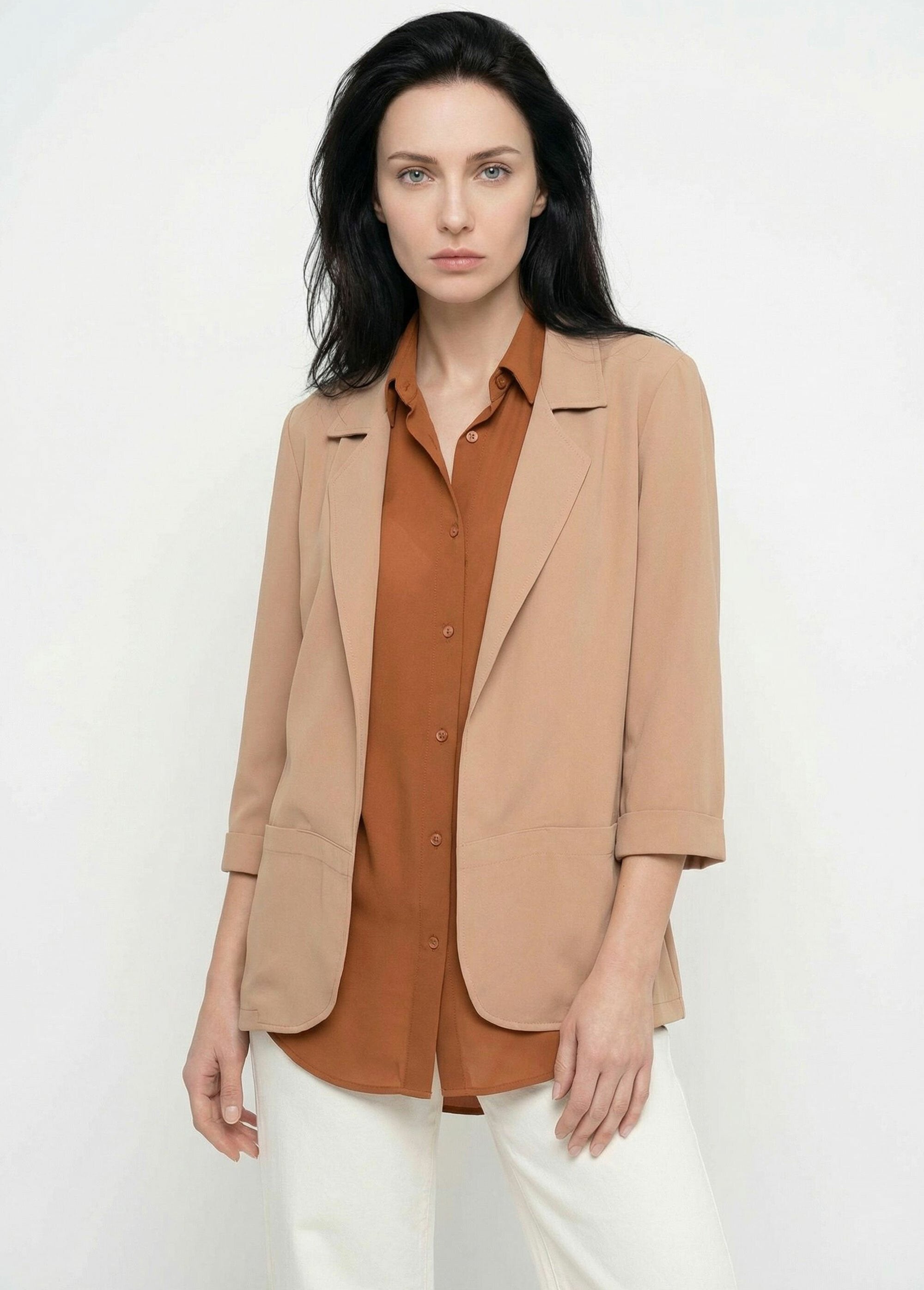 Veste_col_tailleur_manches_3/4_Essentiel_Camel_FA1_slim